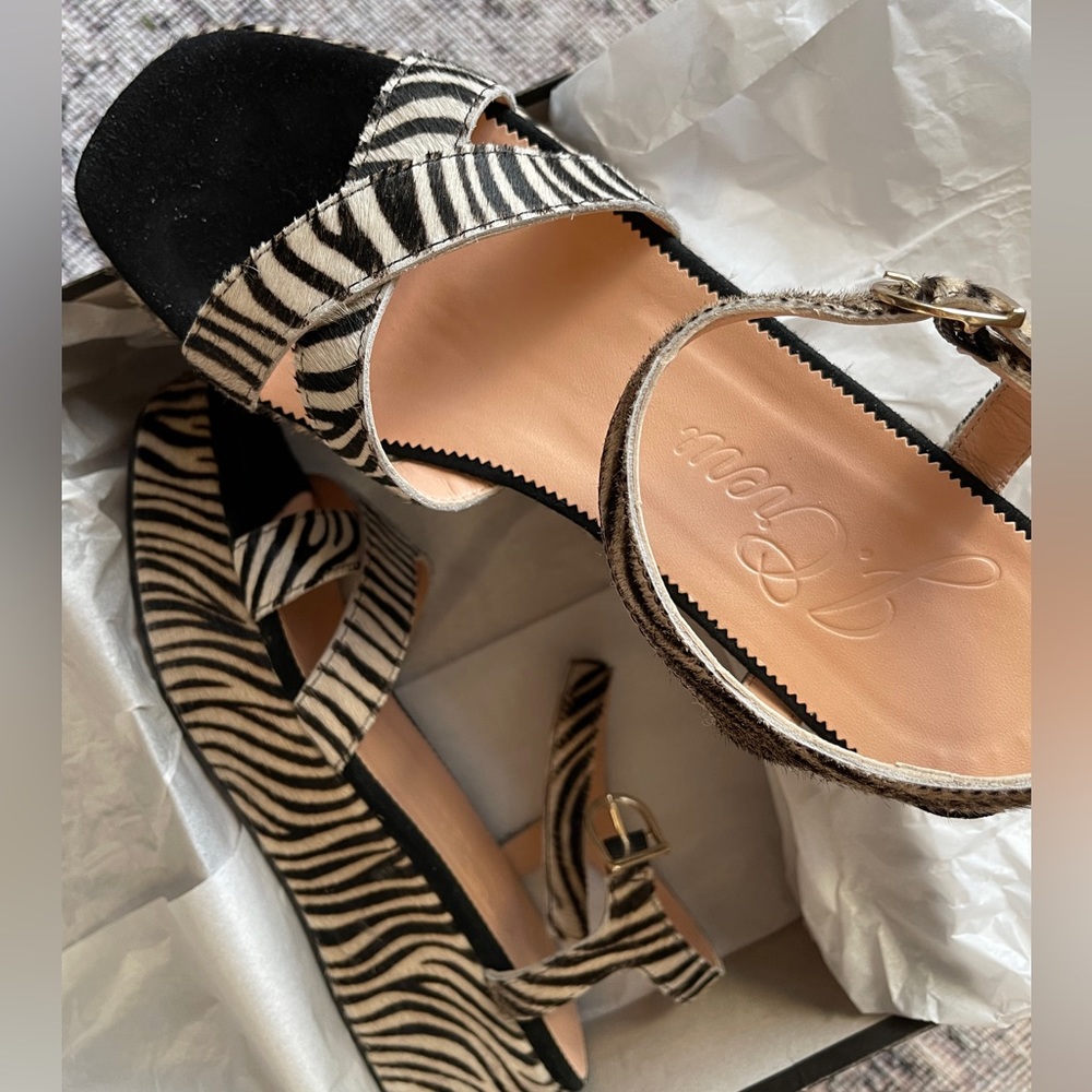 JCREW Genuine Italian Calf Hair Zebra Print Platform Sandals - Size 10